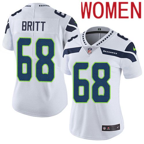 Women Seattle Seahawks #68 Justin Britt Nike White Vapor Limited NFL Jersey